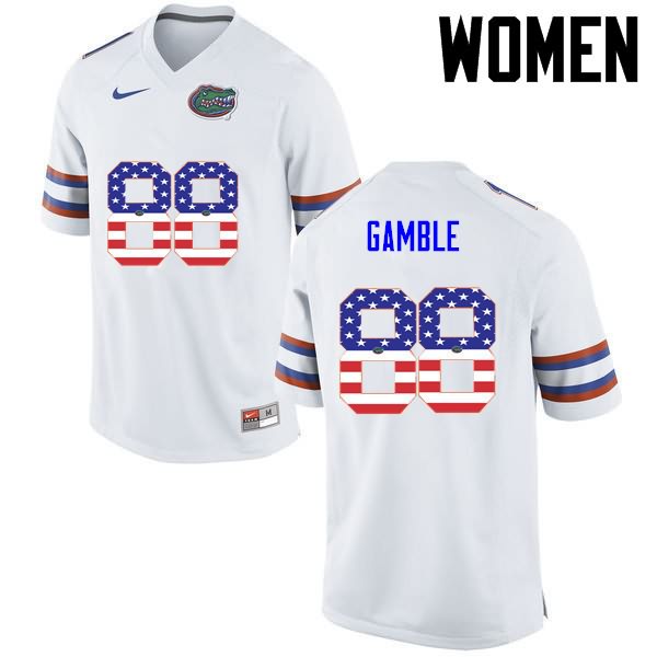 Women's NCAA Florida Gators Kemore Gamble #88 Stitched Authentic USA Flag Fashion Nike White College Football Jersey SSK2065EC